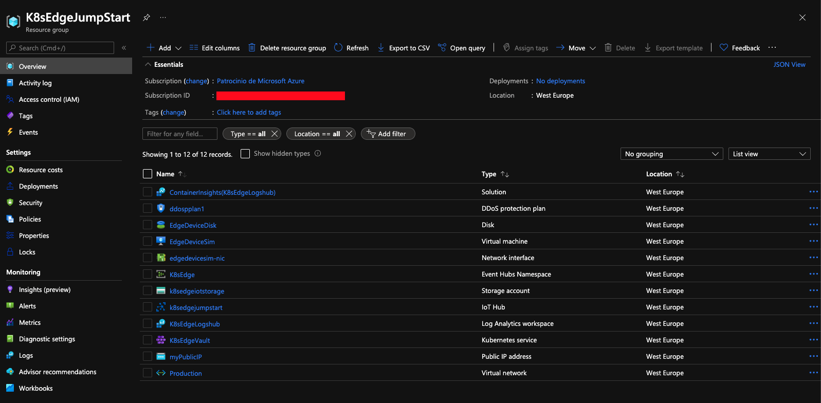 Screenshot showing Azure Portal with AKS resource